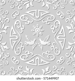 3D paper art pattern spiral round frame pigeon flower