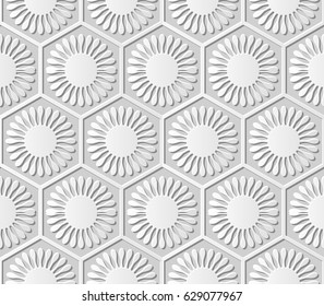 3D paper art polygon round flower geometry cell frame