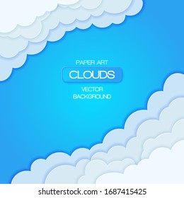 3d Paper art style.  vector isolated illustration with Clouds on blue background