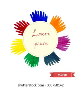 3D paper background with place for text. Simple and cute vector illustration. Background template. Watercolor colorful circular wreath with abstract  handdrawn floral elements. Save the date