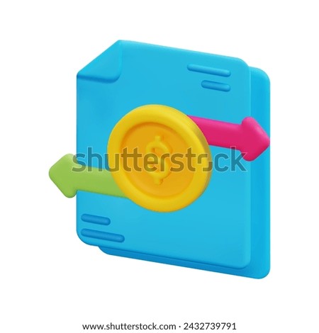 3d paper bill of transaction payment icon vector. Isolated on white background. 3d accounting, business and finance concept. Cartoon minimal style. 3d transaction icon vector render illustration.