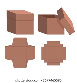Caja de papel 3D Plantilla plana troquelada