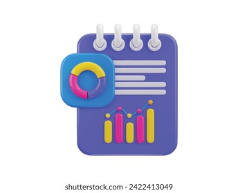 Icono del vector de informe financiero de empresa de 3d papel con icono de gráfico