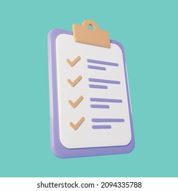 3d paper clipboard with checklist mark, online survey vector illustration