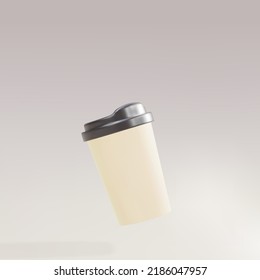 3d paper coffee cup on a grey background. Vector illustration. 