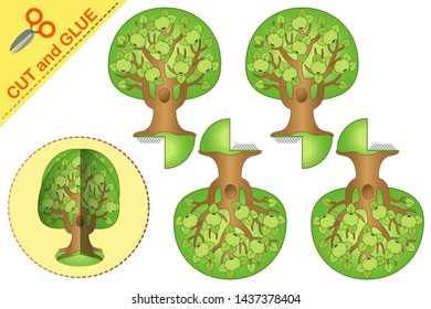 3d paper crafts model appletree. Cut and glue. Developmental activity for schoolchildren and preschoolers