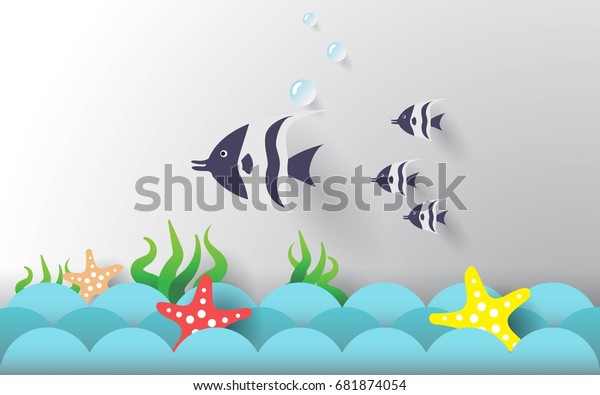 3d Paper Cut Art Designfish Starfish Stock Vector Royalty Free 681874054