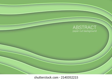 3d paper cut background with abstract shapes in pistachio color. Template design for wallpaper, poster, banner, flyer. Eco frendly concept. Vector illustration.