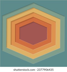 3D paper cut background with retro flowers. Hexagonal shape. Design layout for presentation, flyer, poster, banner. Geometric vector illustration. Vector illustration