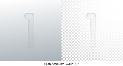 3d paper cut character 1 isolated on transparent checkered background. Typographic minimalistic element. Creativity concept. Vector illustration. Logo template. Paper typography design