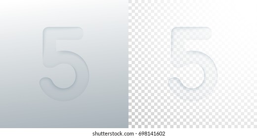 3d paper cut character 5 isolated on transparent checkered background. Typographic minimalistic element. Creativity concept. Vector illustration. Logo template. Paper typography design