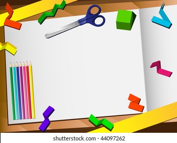 3D Paper Cut Desktop Background. Editable Vector