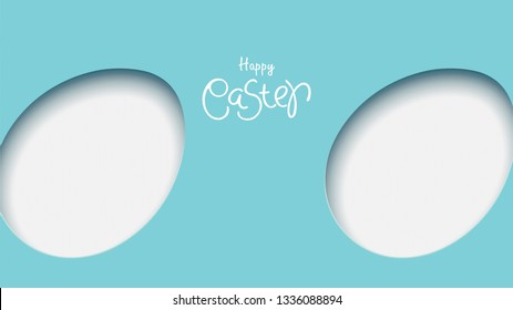 3d paper cut illustration of easter rabbit, grass, flowers and egg shape. Happy easter greeting card modern template. - Vector
