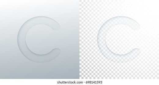 3d paper cut letter C isolated on transparent checkered background. Typographic minimalistic element. Creativity concept. Vector illustration. Logo template. Paper typography design