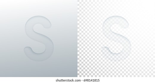 3d paper cut letter S isolated on transparent checkered background. Typographic minimalistic element. Creativity concept. Vector illustration. Logo template. Paper typography design