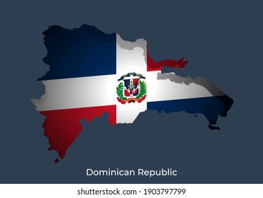 3D Paper cut map of national flag vector illustration. Creative and minimal illustration. Scratches and ripped. For wallpaper, poster, banner, backdrop,  background. Eps 10. Dominican Republic Flag