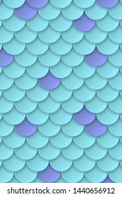 3d paper cut mermaid scales in turquoise and violet colors. Fish scale background for invitation, print or greeting cards. Vector illustration.