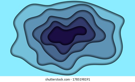 El papel 3D corta las formas. Lago abstracto. Diseño para impresiones, decoración, afiches y presentaciones de negocios. Fondo de líneas de mapa topográfico. Ilustración vectorial.