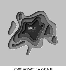 3d paper cut style background. Shapes with shadow in different grey color tones. Papercraft layered art. Design for decoration, business presentation, posters, flyers, prints. Vector illustration.