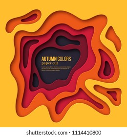 3d paper cut style background. Shapes with shadow in Autumn colors - yellow, orange, burgundy and violet. Design for decoration, business presentation, posters, flyers, prints. Vector.