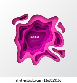 3d paper cut style background. Shapes with shadow in different purple tones. Papercraft layered art. Design for decoration, business presentation, posters, flyers, prints, Vector illustration.