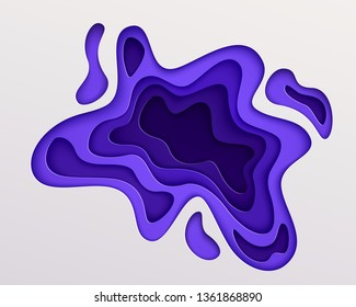 3d paper cut style background. Dark  purple composition with a layered effect of flowing shapes with a shadow, carving art. Abstract papercut design, vector illustration