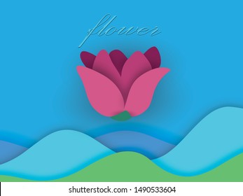 3d paper cut illüstration, vivid paper red flower, bright holiday floral background, Mother's day greeting card, easter wallpaper, invitation card.