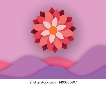 3d paper cut illüstration, vivid paper red flower, bright holiday floral background, Mother's day greeting card, easter wallpaper, invitation card.