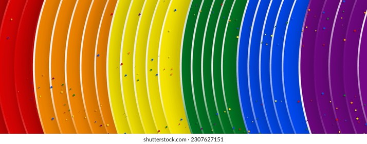 3d Paper cutout geometric background of Rainbow pride flag colors. Bright and colorful rainbow flag template background with copy space.  Vector Illustration. EPS 10