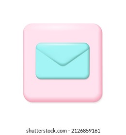 3D paper envelope cartoon sign. Email message post letter send banner . Glowing flat render vector illustration. Social media icon sign template