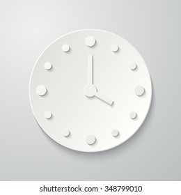 3D paper flat clock icon with shadow. Vector illustration for your design