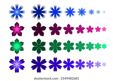 3D paper flowers vector silhouettes set. Templates. For paper and laser cutting. Isolated floral decorative elements. For postcards, crafts made of felt, cardboard.