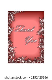 3D paper. frame cut from paper. Wedding floral invite, invtation card design. green leaves, greenery fern