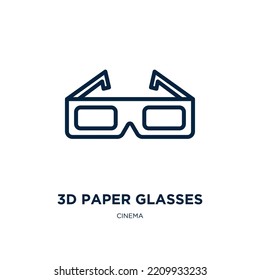 Icono de lentes de papel 3d de la colección de cine. Gafas de papel 3d lineales delgadas, papel, icono de contorno tecnológico aislado en fondo blanco. Señal de gafas de papel 3d vector de línea, símbolo para web y móvil