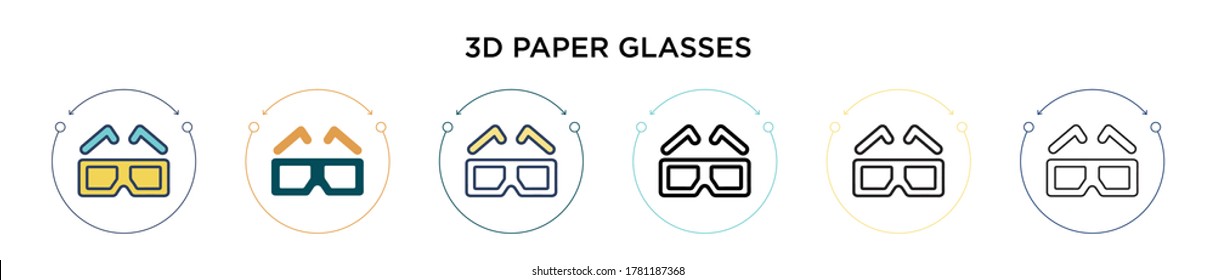 3d paper glasses icon in filled, thin line, outline and stroke style. Vector illustration of two colored and black 3d paper glasses vector icons designs can be used for mobile, ui, web