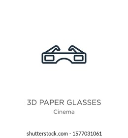 3d paper glasses icon. Thin linear 3d paper glasses outline icon isolated on white background from cinema collection. Line vector sign, symbol for web and mobile