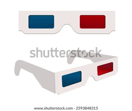 3D paper glasses isolated on white background. Vector realistic illustration