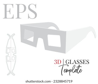 Plantilla de lentes de papel 3D, vector con corte de muda, capas de corte láser. Gafas de sol se burlan, gafas de ojos de fiesta. Cortar y doblar. Lentes solares de partido blancos, en blanco y aislados sobre fondo blanco, vista de perspectiva