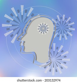 3d paper  head on abstract graphic background, vector illustration