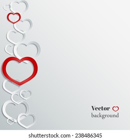 3D paper hearts. Abstract vector illustration. White background with place for text.
