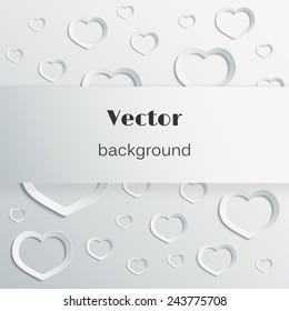 3D paper hearts. Abstract vector illustration. White background with place for text.