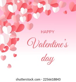 3d paper hearts. Happy Valentine's Day banner. Valentine's of paper craft design, contain pink hearts. Love is in the air. Vector illustration isolated on pink-white background