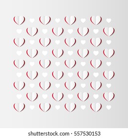 3D paper hearts with red shadow. Vector art for save the date card, wedding invitation or valentine's day card. 