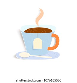 3D paper illustrations cup. Tea cup cut out of paper. Hot drink