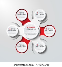 3d paper infographic elements for six options. Metaball business infographics. Template for circle infographic. Vector EPS 10