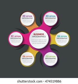 3d paper infographic elements for six options. Metaball business infographics. Template for circle infographic. Vector EPS 10