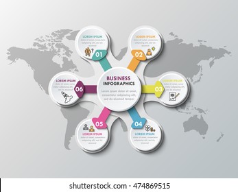 3d Paper Infographic Elements For Six Options. Metaball Business Infographics. Template For Circle Infographic. Vector EPS 10