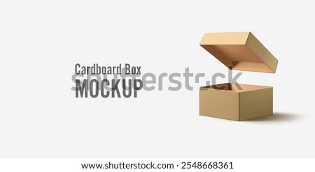 3D paper open box with lid. Realistic box, parcel for design concepts of packaging products and goods. Mockup. Vector illustration.