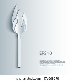 3D Paper origami Safety match with flame. Vector Illustration. Eps 10.