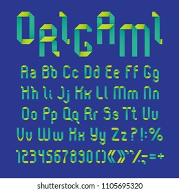 3d paper origami vector alphabet, sans serif letters. Gren colors